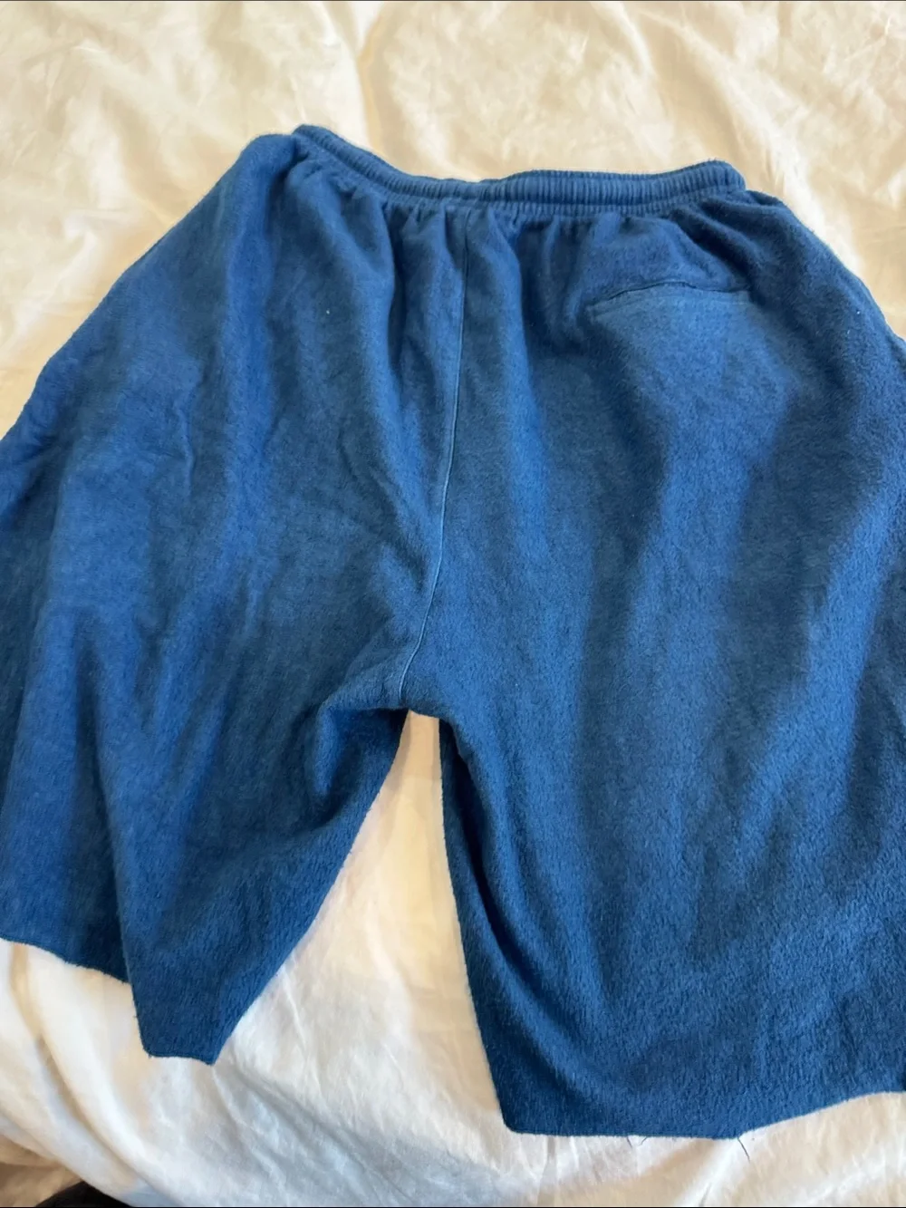 Men's Blue Terrycloth Drawstring Shorts,Long Length Cut Offs